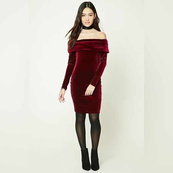 Forever 21 off the shoulder velvet midi dress (champagne pink) sz S - Picture 1 of 11